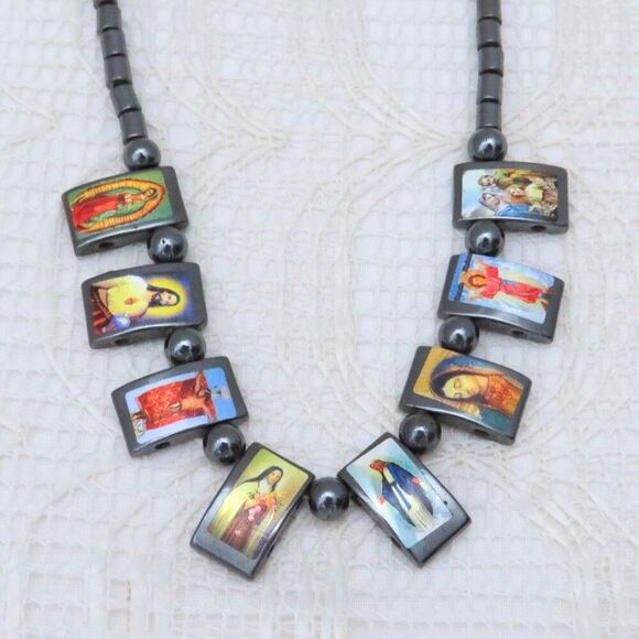 Hematite Bead Icon Necklace 18 inches for Women's Gift Stocking Stuffer - Picture 2 of 9